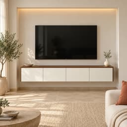 Meuble TV suspendu noyer et blanc 200 cm — vue 2
